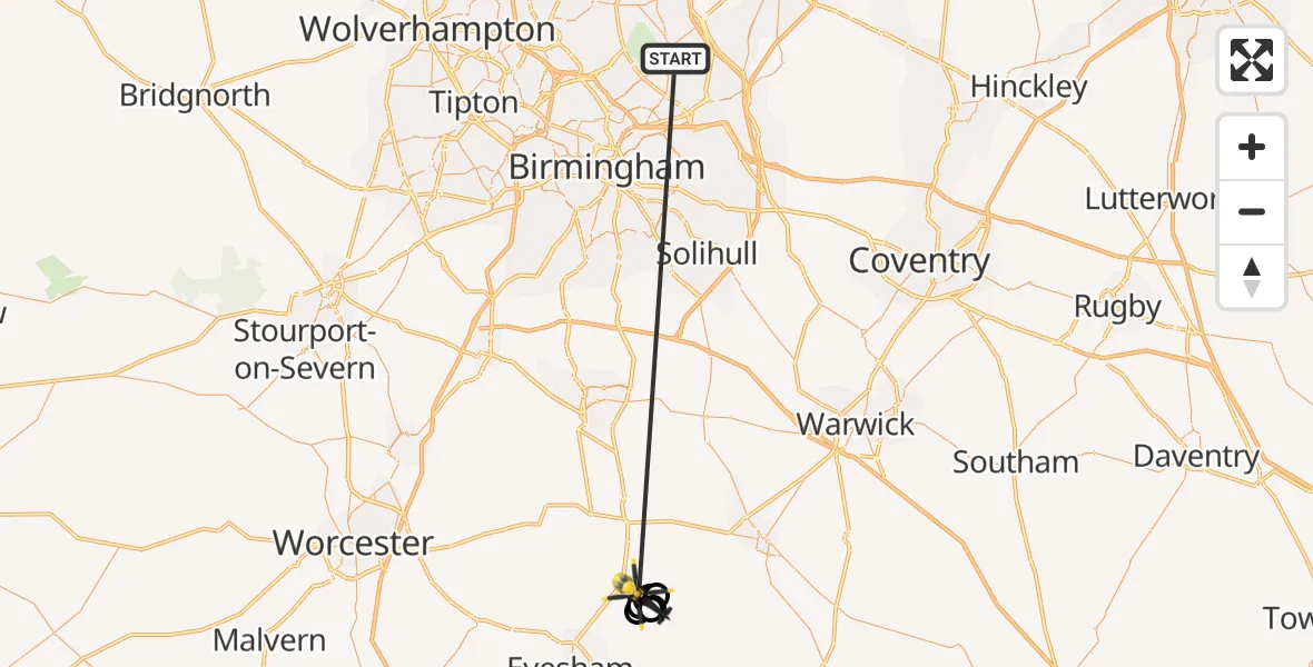 Flight route Police Helicopter Sutton Coldfield - Bidford on Avon CP, 16 September 2026, 21:31