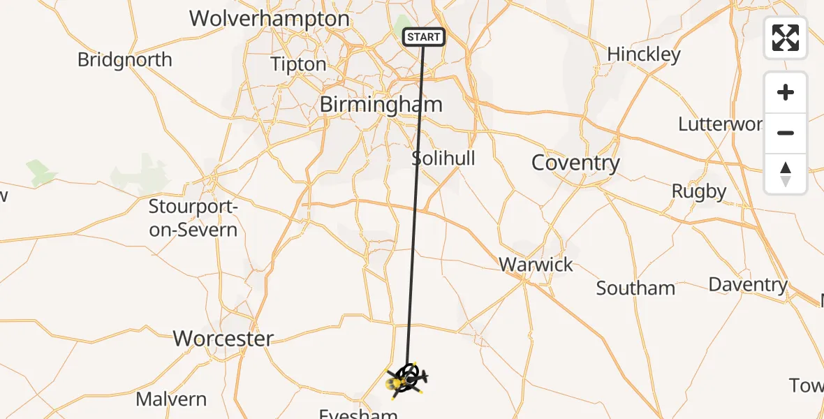Flight route Police Helicopter Sutton Coldfield - Bidford Airfield, 16 September 2026, 21:33