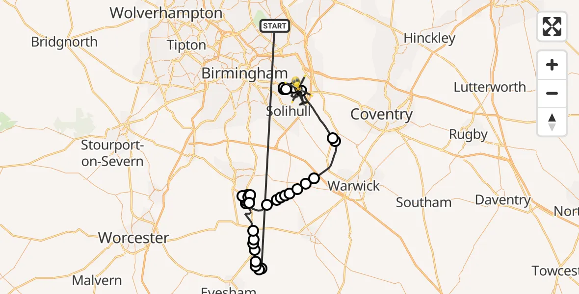 Flight route Police Helicopter Sutton Coldfield - Solihull, 16 September 2026, 21:40