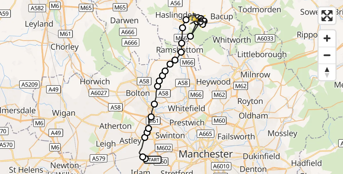 Flight route Police Helicopter Manchester Barton Aerodrome - Newchurch, 16 September 2026, 22:24