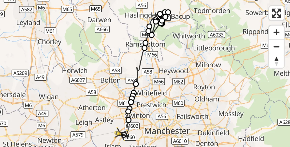 Flight route Police Helicopter Newchurch - Manchester Barton Aerodrome, 16 September 2026, 22:43