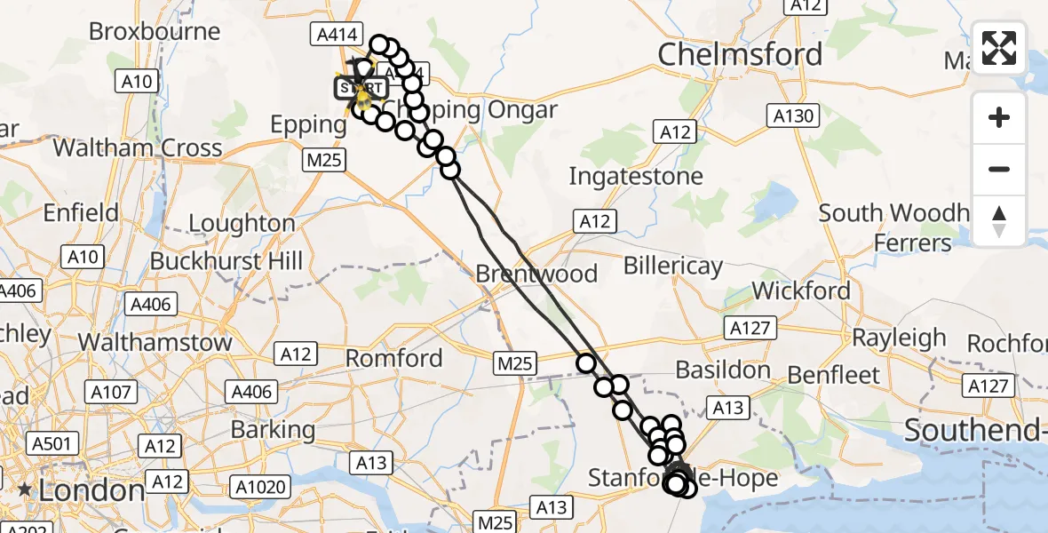 Flight route Police Helicopter North Weald Airfield - North Weald Airfield, 16 September 2026, 23:44