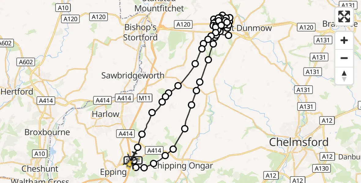 Flight route Police Helicopter North Weald Airfield - North Weald Bassett, 17 September 2026, 02:59