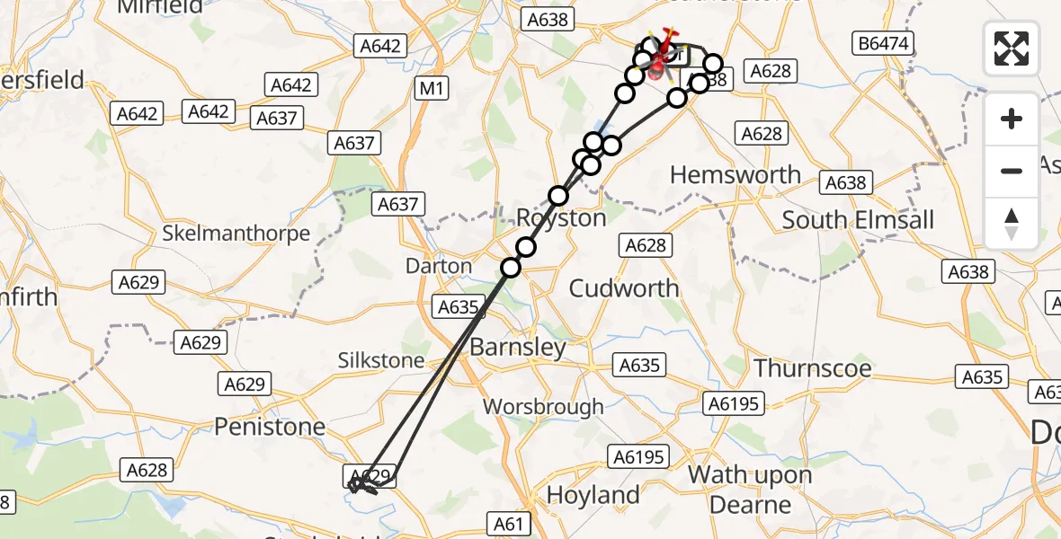 Flight route Air Ambulance Helicopter YAA Nostell Helicopter Port - YAA Nostell Helicopter Port, 17 September 2026, 06:45