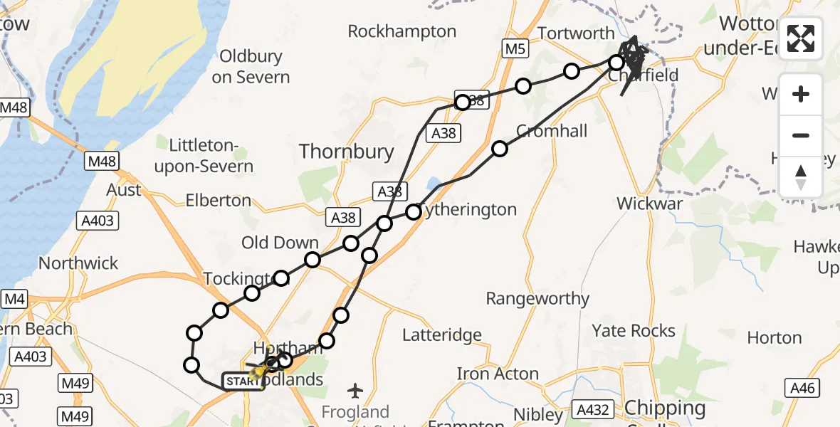 Flight route Police Helicopter Almondsbury - Almondsbury Helicopter Base, 17 September 2026, 08:52