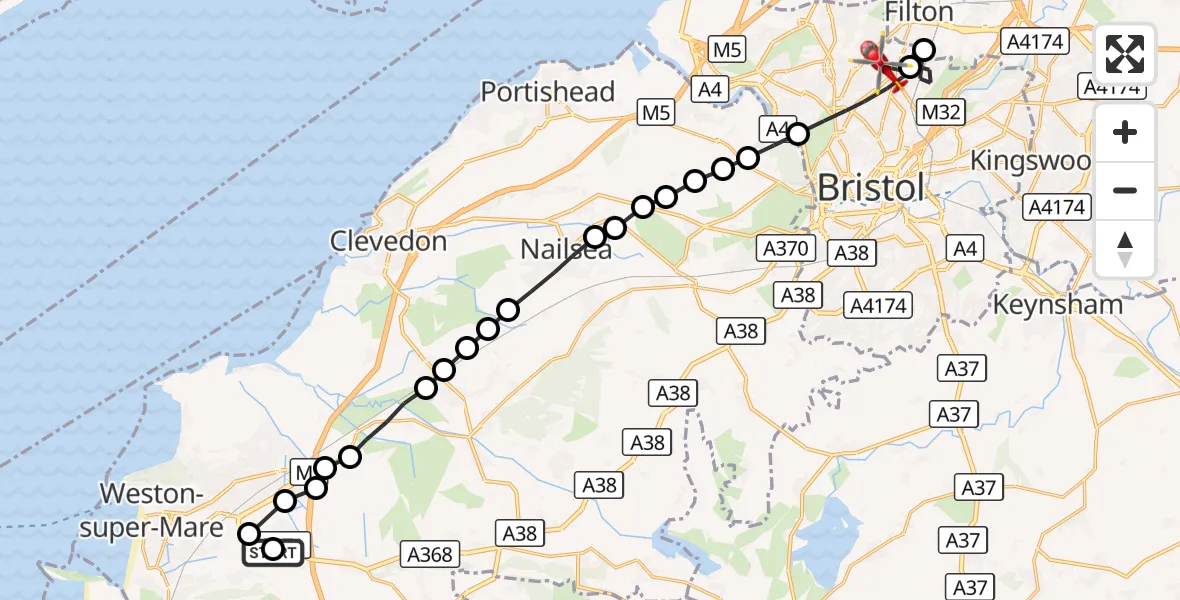 Flight route Air Ambulance Helicopter Locking Parklands - Bristol, 17 September 2026, 09:04