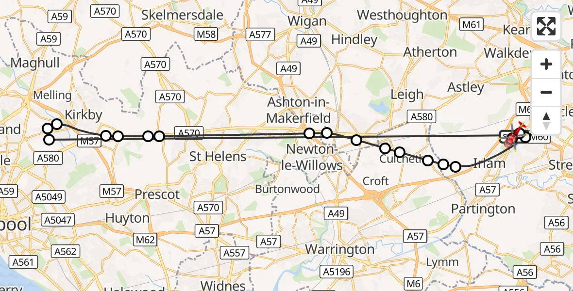 Flight route Air Ambulance Helicopter Manchester Barton Aerodrome - Manchester Barton Aerodrome, 17 September 2026, 09:07