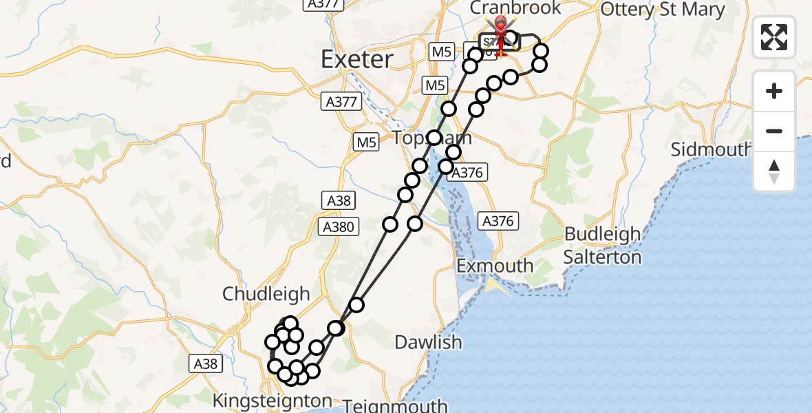 Flight route Air Ambulance Helicopter Exeter International Airport - Exeter International Airport, 17 September 2026, 09:20