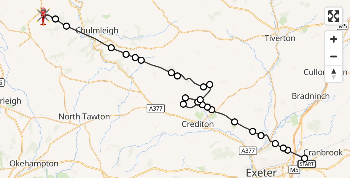 Flight route Air Ambulance Helicopter Clyst Honiton - Burrington, 17 September 2026, 09:49
