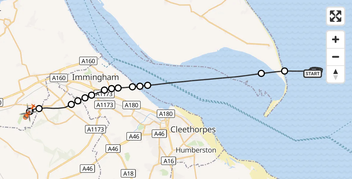Flight route Coastguard Helicopter North Sea - Humberside Airport, 17 September 2026, 10:00