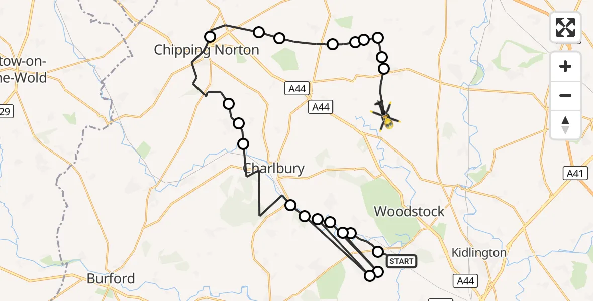 Flight route Police Helicopter Bladon - Glympton, 17 September 2026, 10:32
