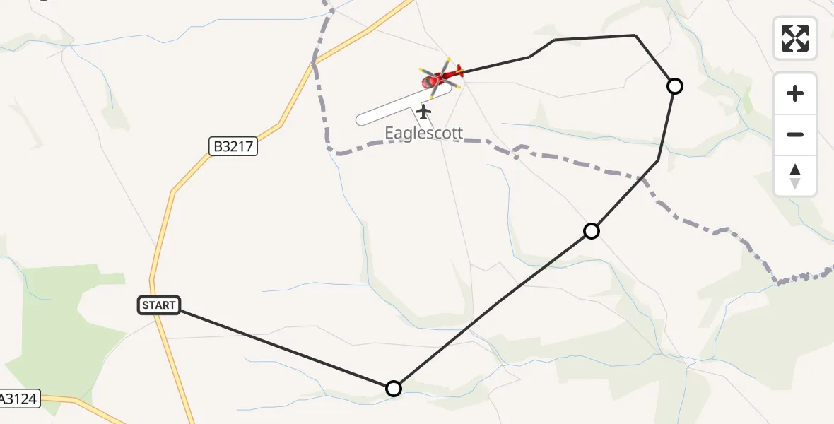 Flight route Air Ambulance Helicopter Torridge - Eaglescott Airfield, 17 September 2026, 10:33