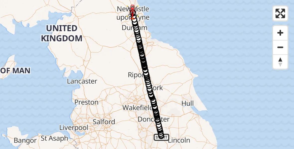 Flight route Air Ambulance Helicopter Retford Gamston Airport - Newcastle Royal Victoria Infirmary, 17 September 2026, 10:53