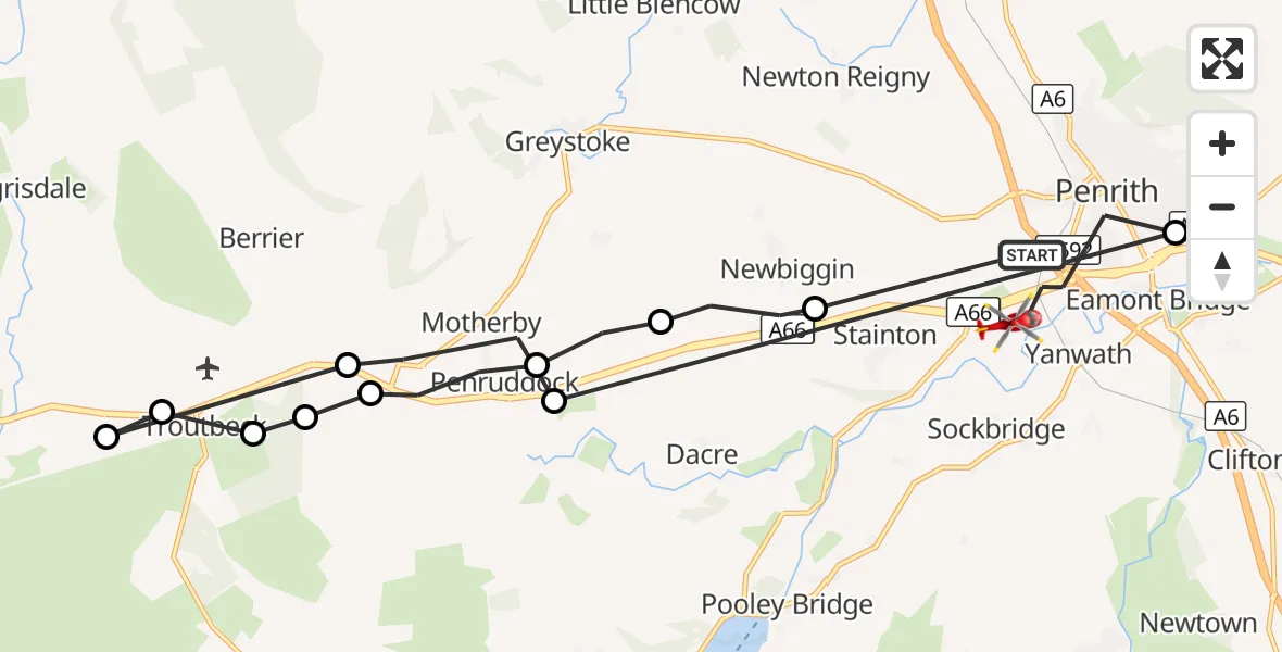 Flight route Air Ambulance Helicopter Penrith - Penrith, 17 September 2026, 10:58