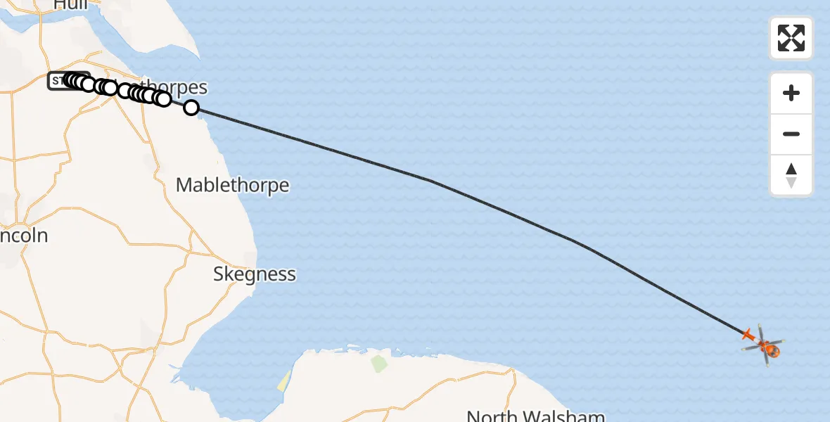 Flight route Coastguard Helicopter Humberside Airport - North Sea, 17 September 2026, 11:00