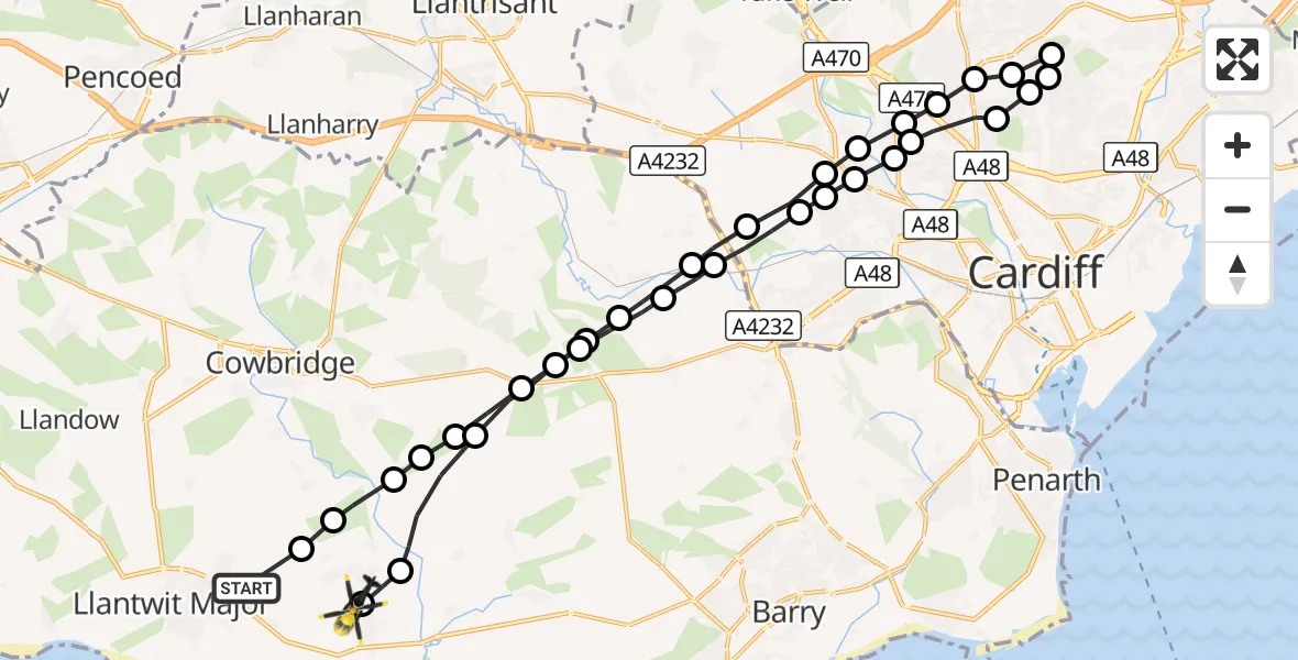 Flight route Police Helicopter Llanmaes - MOD St Athan, 17 September 2026, 11:04