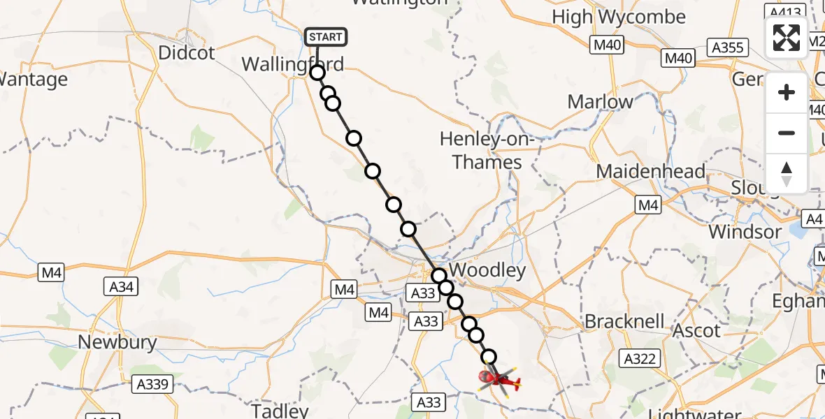 Flight route Air Ambulance Helicopter RAF Benson - Arborfield Green, 17 September 2026, 11:07
