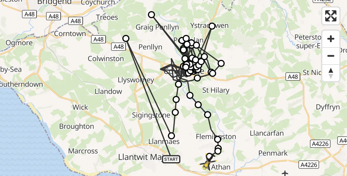Flight route Police Helicopter Boverton - MOD St Athan, 17 September 2026, 11:35