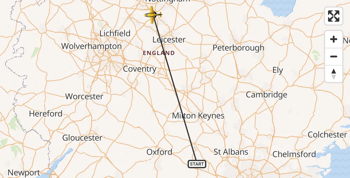 Flight route Police Aircraft Naphill - East Midlands Airport, 17 September 2026, 12:01