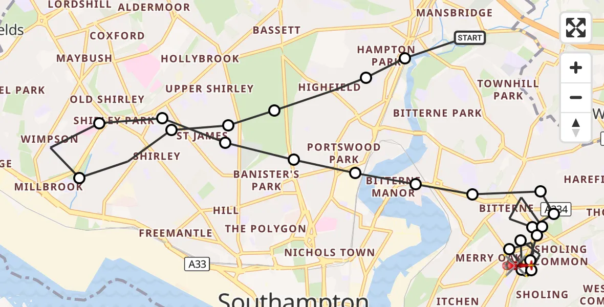 Flight route Air Ambulance Helicopter Mansbridge - Botany Bay, 17 September 2026, 12:04