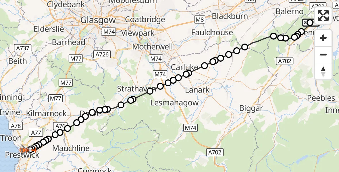 Flight route Coastguard Helicopter Castlelaw - Glasgow Prestwick Airport, 17 September 2026, 12:29