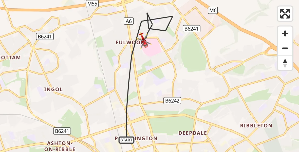 Flight route Air Ambulance Helicopter Preston - Preston, 17 September 2026, 13:15