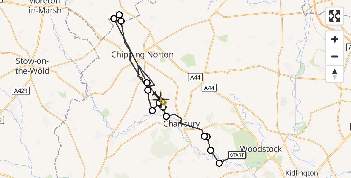 Flight route Police Helicopter Combe - Chadlington, 17 September 2026, 13:29