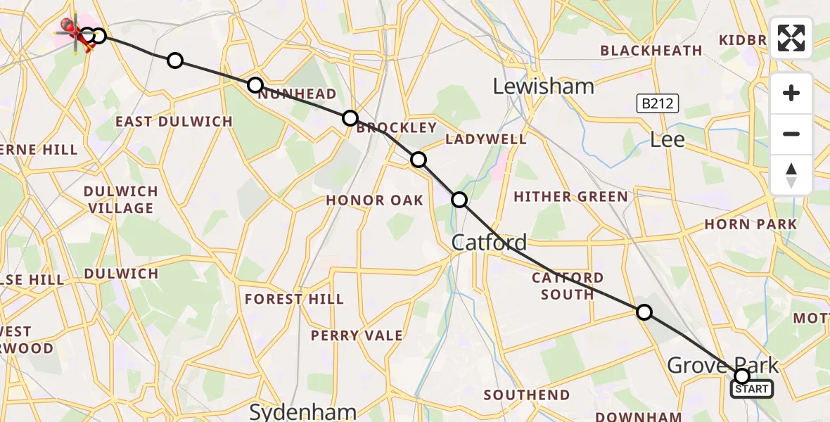 Flight route Air Ambulance Helicopter Chinbrook - Kings College London Hospital, 17 September 2026, 14:16