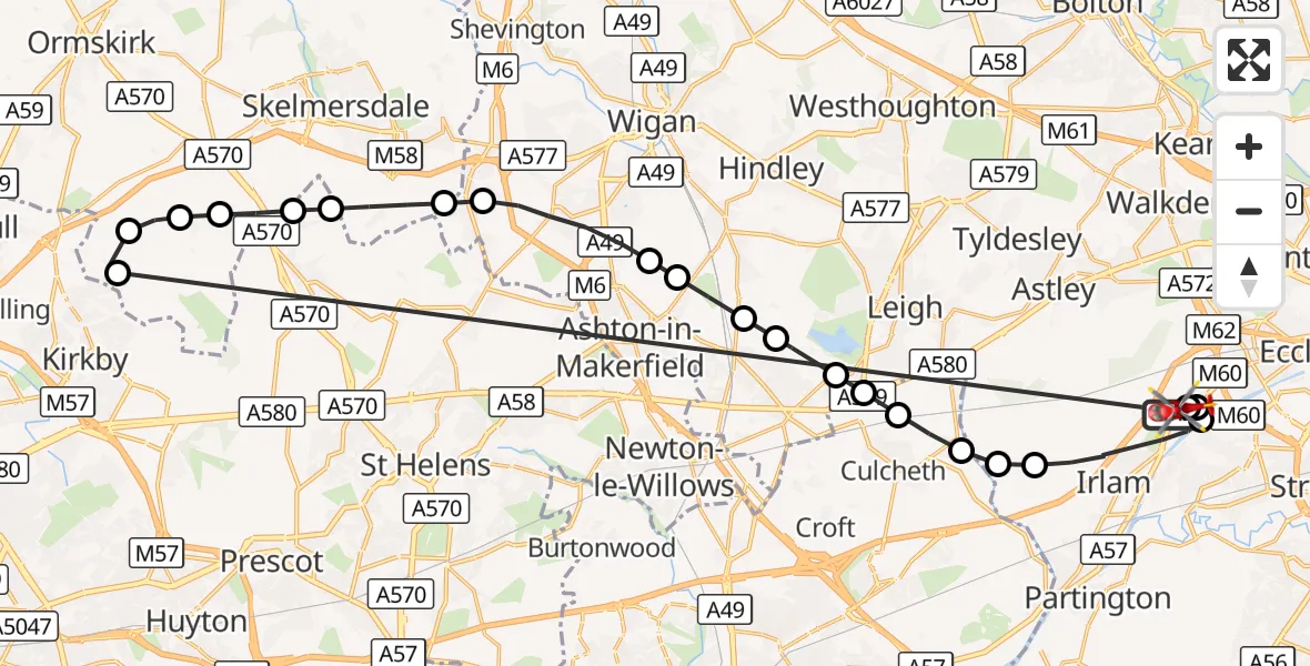 Flight route Air Ambulance Helicopter Manchester Barton Aerodrome - Manchester Barton Aerodrome, 17 September 2026, 14:35