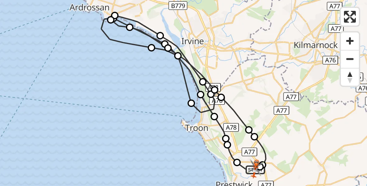 Flight route Coastguard Helicopter Glasgow Prestwick Airport - Glasgow Prestwick Airport, 17 September 2026, 14:49