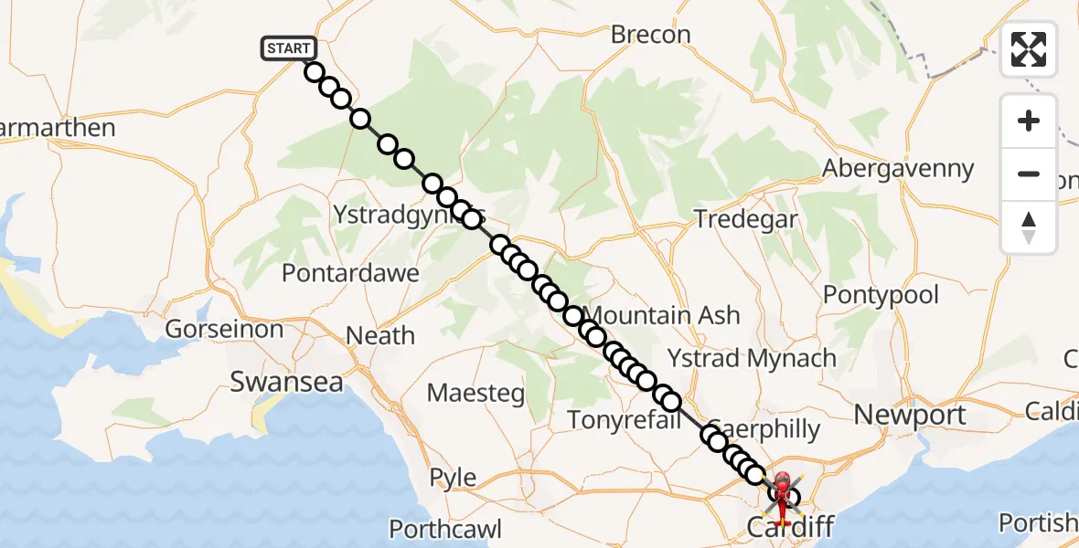 Flight route Air Ambulance Helicopter Manordeilo - Birchgrove, 17 September 2026, 15:31