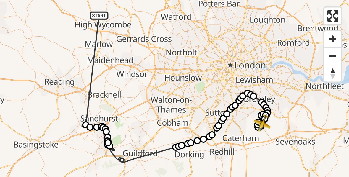 Flight route Police Aircraft Naphill - London Biggin Hill Airport, 17 September 2026, 15:38