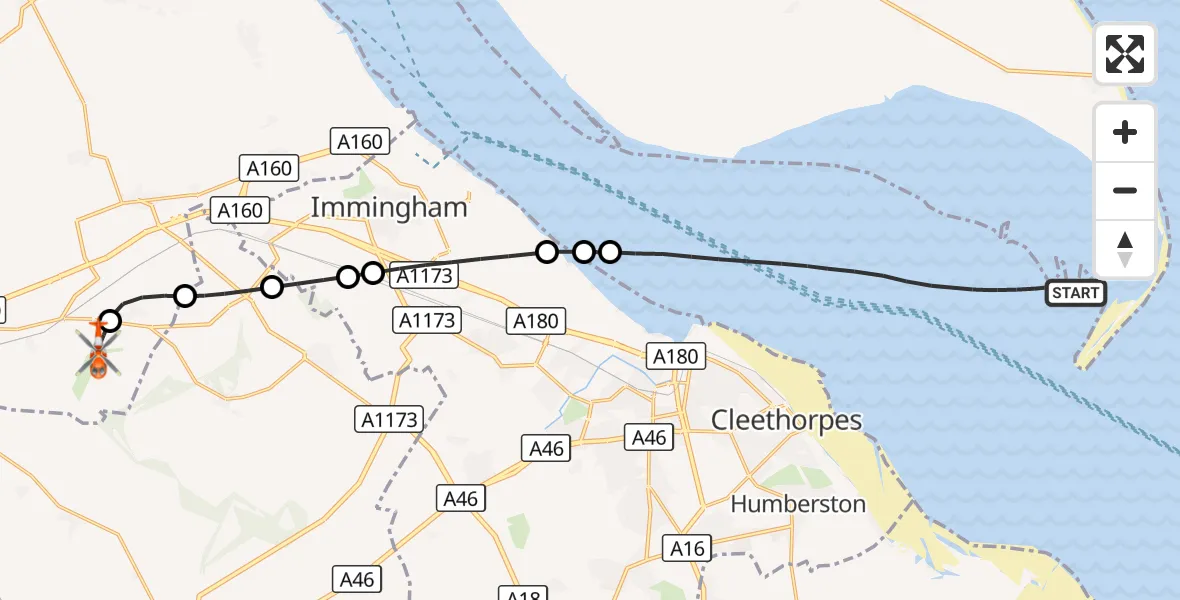 Flight route Coastguard Helicopter North Sea - Humberside Airport, 17 September 2026, 15:41