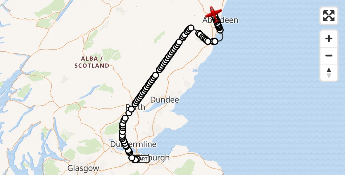 Flight route Air Ambulance Aircraft Edinburgh Airport - Aberdeen International Airport, 17 September 2026, 15:52