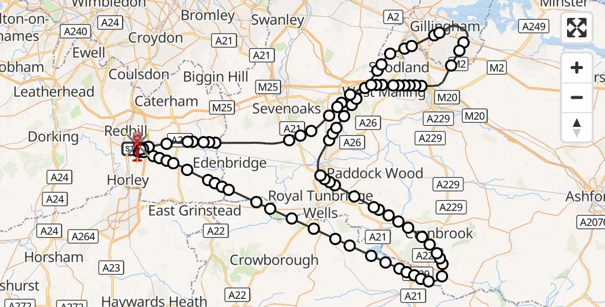 Flight route Air Ambulance Helicopter Redhill Aerodrome - Redhill Aerodrome, 17 September 2026, 16:39