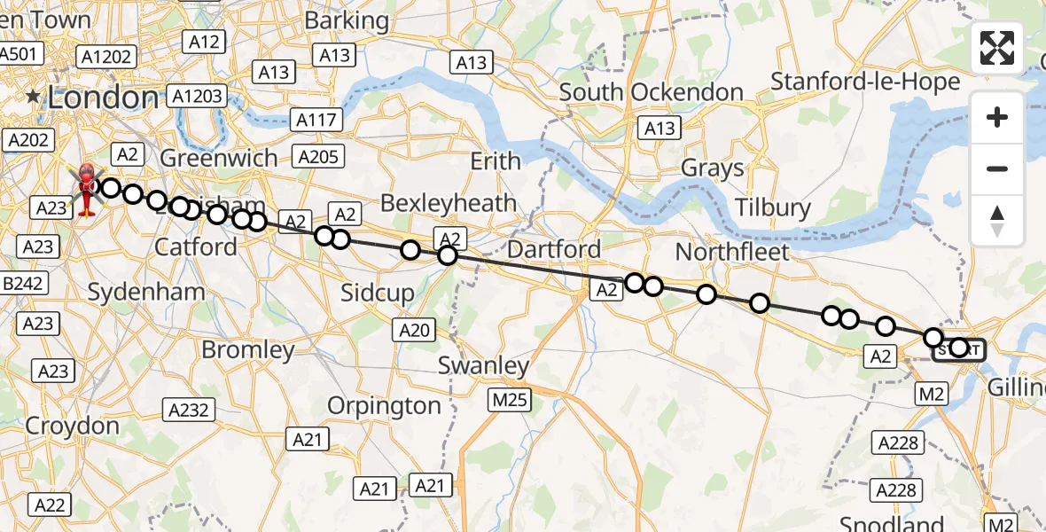 Flight route Air Ambulance Helicopter Strood - Kings College London Hospital, 17 September 2026, 16:58