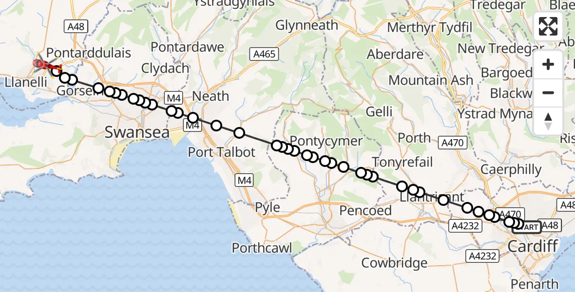Flight route Air Ambulance Helicopter Birchgrove - Dafen, 17 September 2026, 17:14