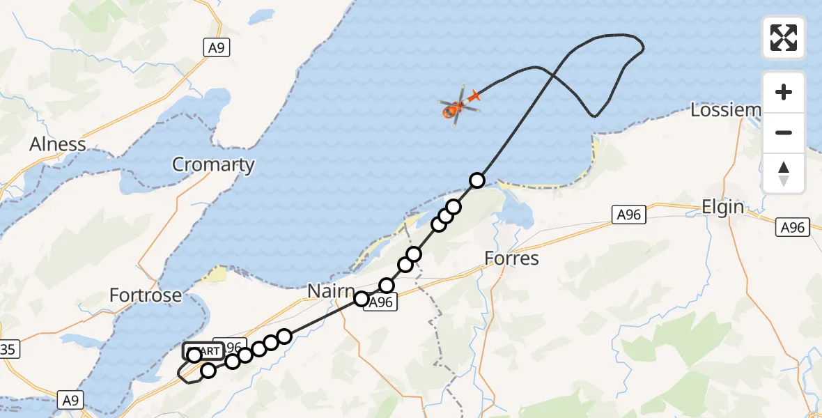 Flight route Coastguard Helicopter Inverness Airport - North Sea, 17 September 2026, 19:05