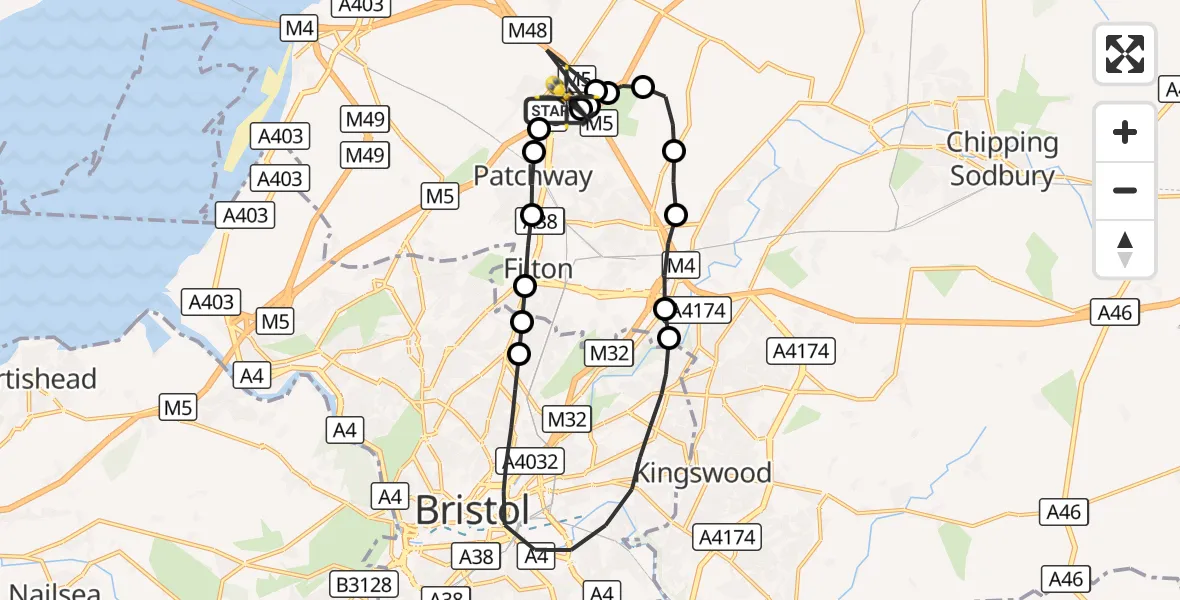 Flight route Police Helicopter Almondsbury Helicopter Base - Almondsbury Helicopter Base, 17 September 2026, 19:13