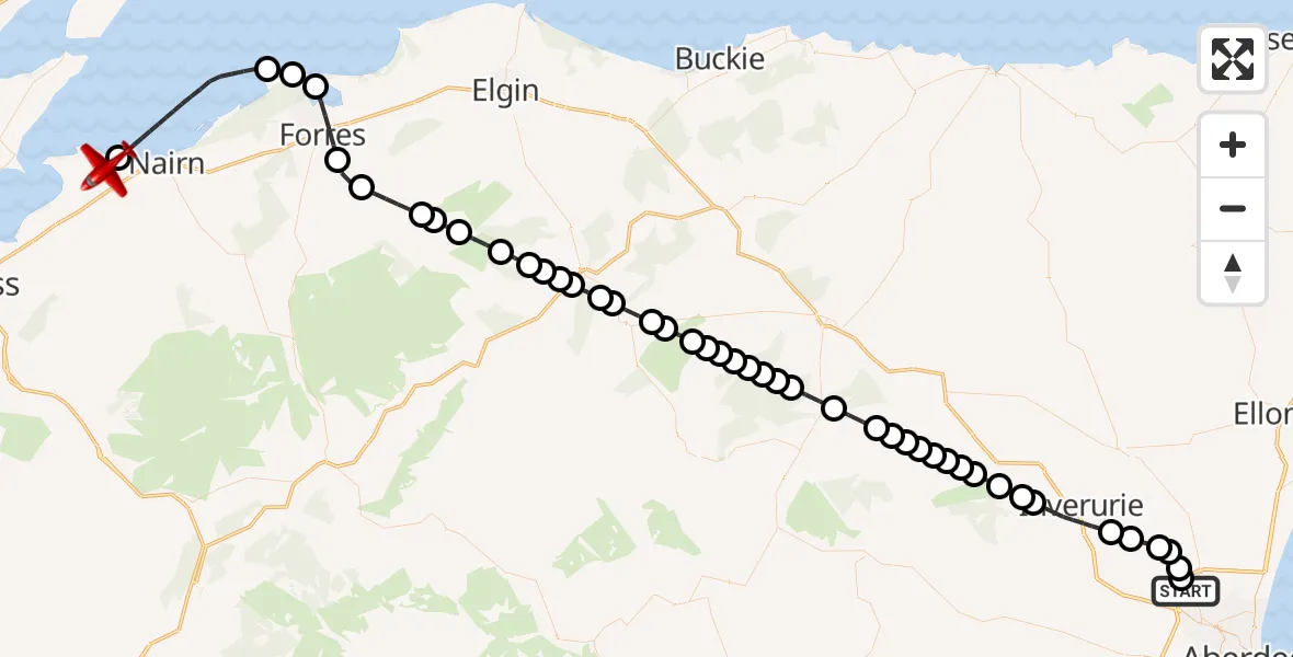 Flight route Air Ambulance Aircraft Aberdeen International Airport - Highland, 17 September 2026, 19:33