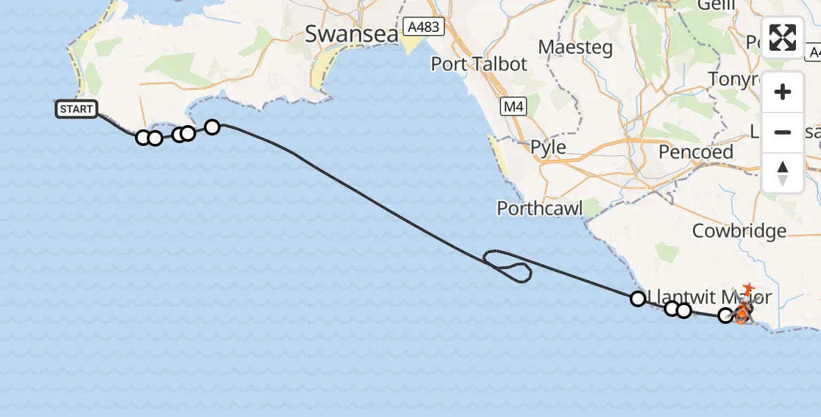 Flight route Coastguard Helicopter Rhossili - MOD St Athan, 17 September 2026, 19:43