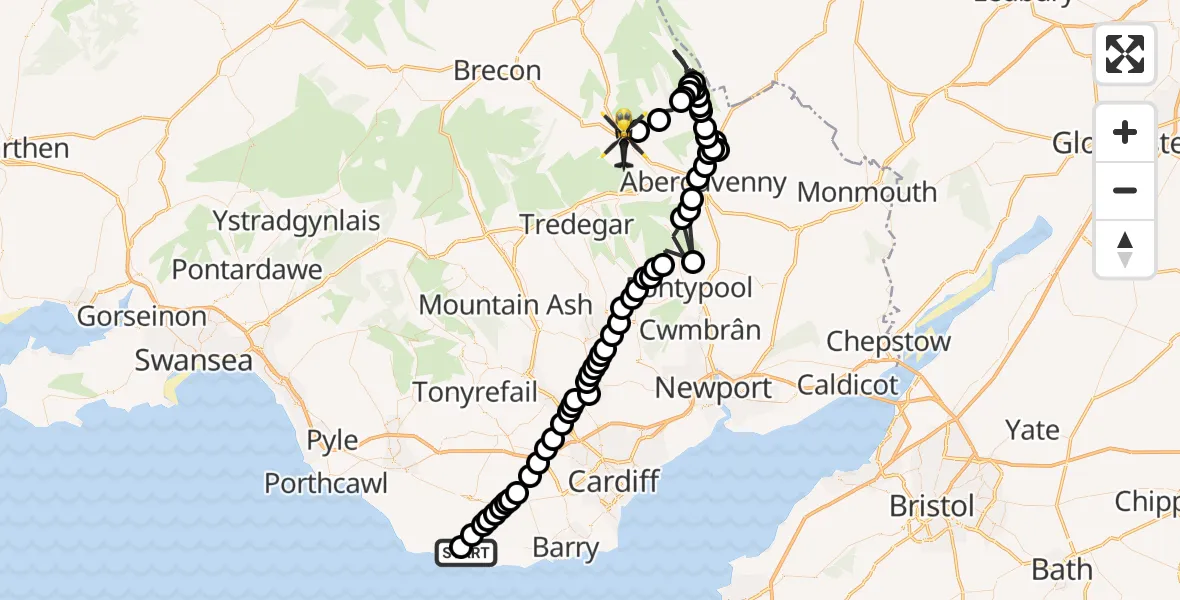 Flight route Police Helicopter MOD St Athan - Crickhowell, 17 September 2026, 19:56