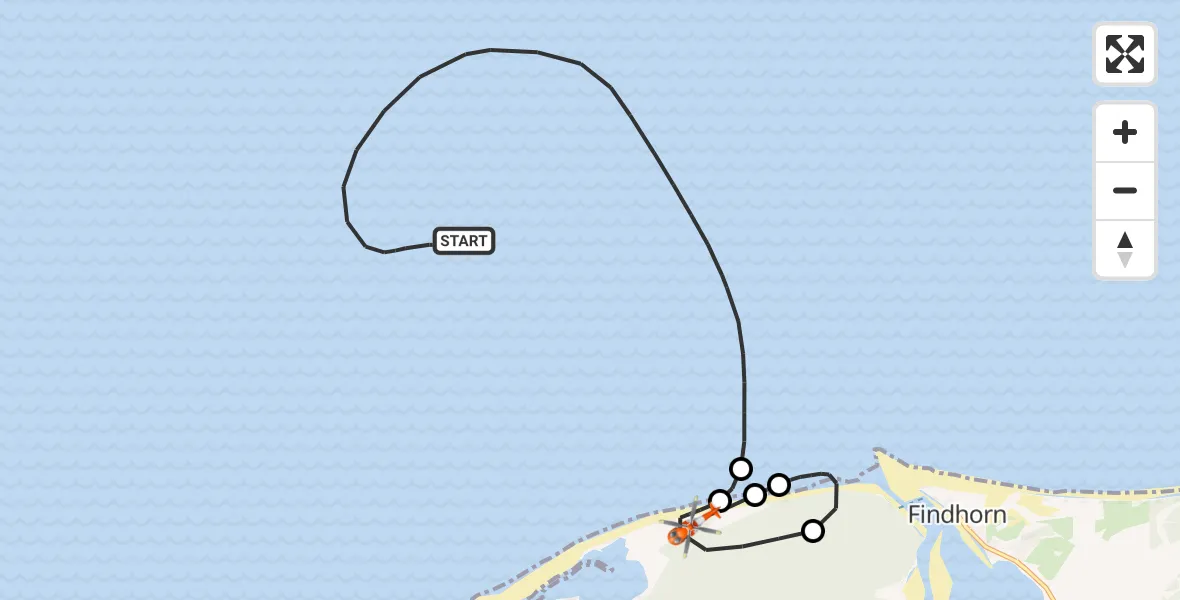 Flight route Coastguard Helicopter North Sea - Buckie Loch, 17 September 2026, 20:00