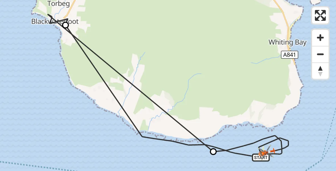 Flight route Coastguard Helicopter Inner Seas - Inner Seas, 17 September 2026, 20:10