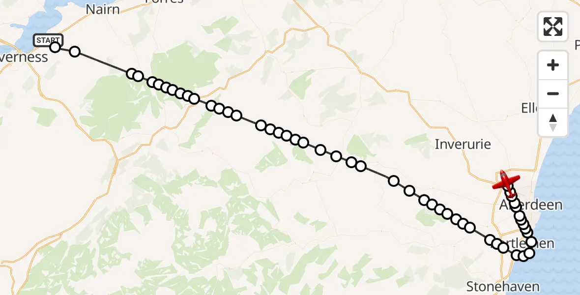 Flight route Air Ambulance Aircraft Inverness - Aberdeen International Airport, 17 September 2026, 20:27