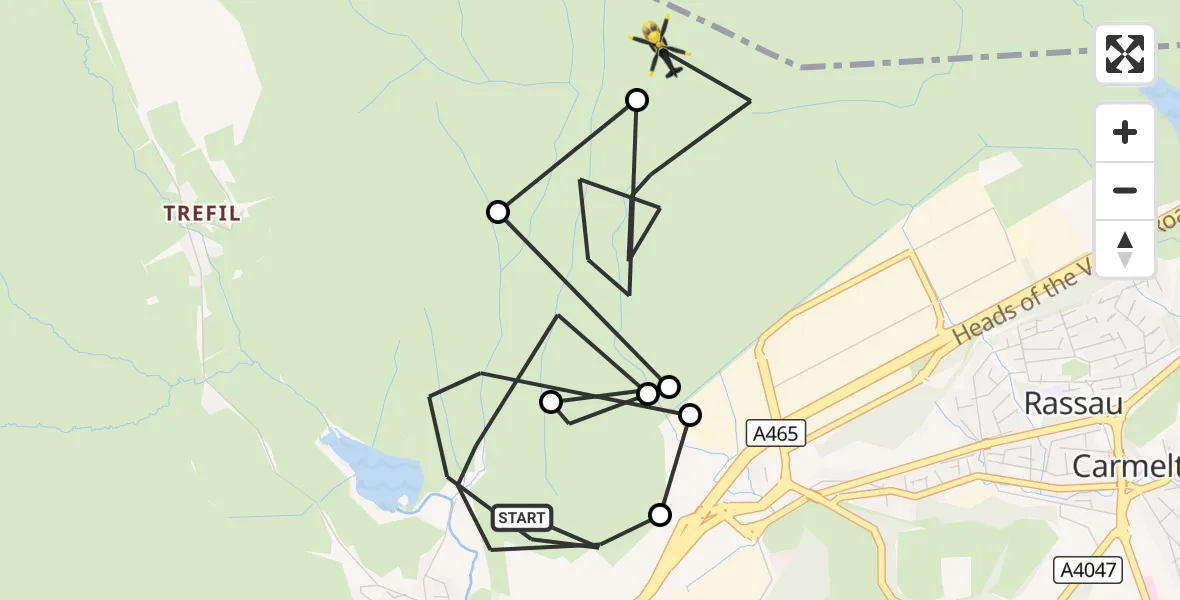 Flight route Police Helicopter Nant-y-Bwch - Rassau, 17 September 2026, 20:58