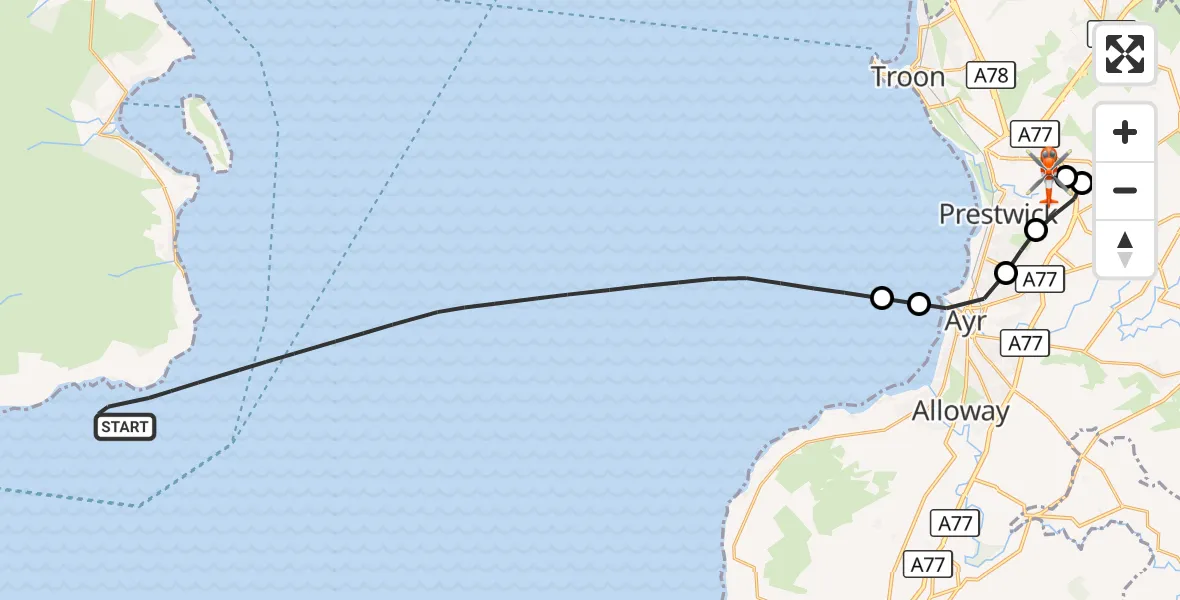 Flight route Coastguard Helicopter Inner Seas - Glasgow Prestwick Airport, 17 September 2026, 21:02