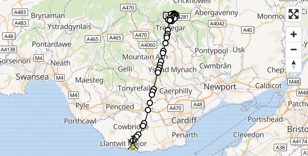 Flight route Police Helicopter Rassau - MOD St Athan, 17 September 2026, 21:06