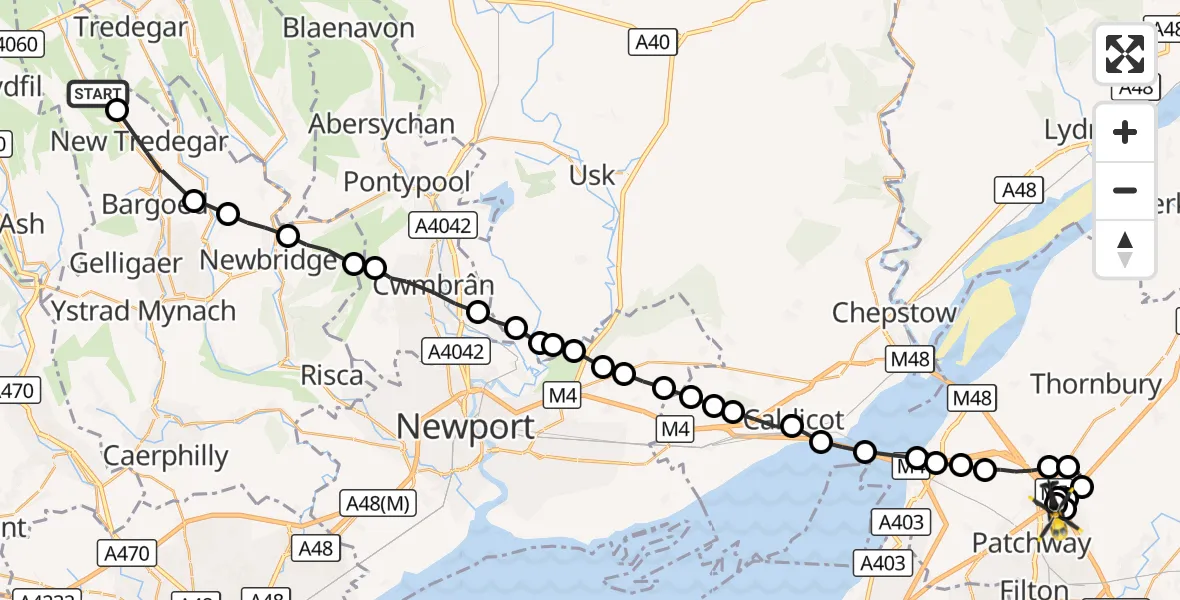 Flight route Police Helicopter Pontlottyn - Almondsbury Helicopter Base, 17 September 2026, 22:13