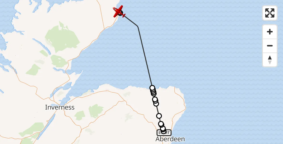 Flight route Air Ambulance Aircraft Dyce and Stoneywood - Wick John O'Groats Airport, 17 September 2026, 22:35